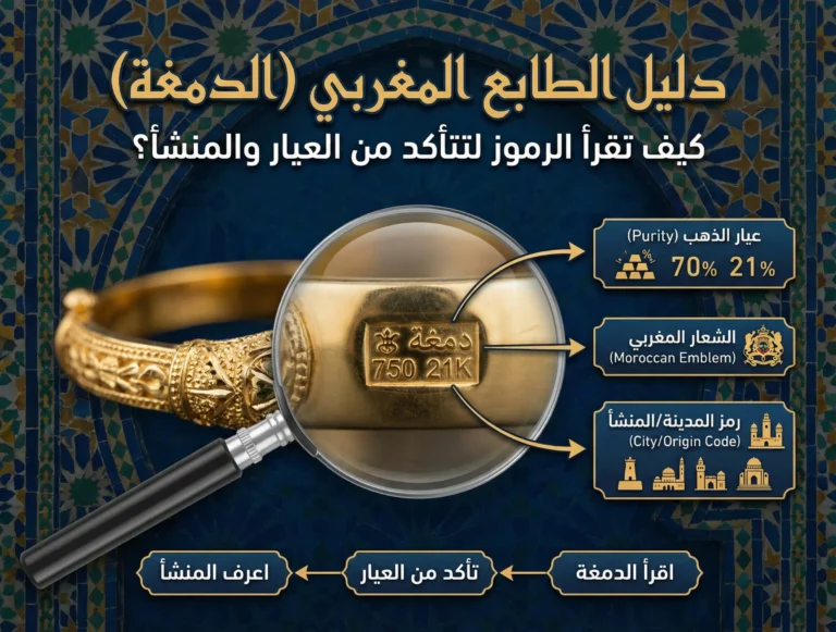 دليل الطابع المغربي (الدمغة): كيف تقرأ الرموز الموجودة على الذهب لتتأكد من العيار والمنشأ؟