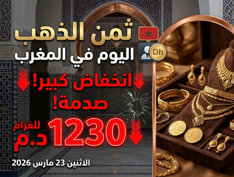 ثمن الذهب اليوم في المغرب الاثنين 23 مارس 2026: انخفاض كبير وصدمة في المحلات